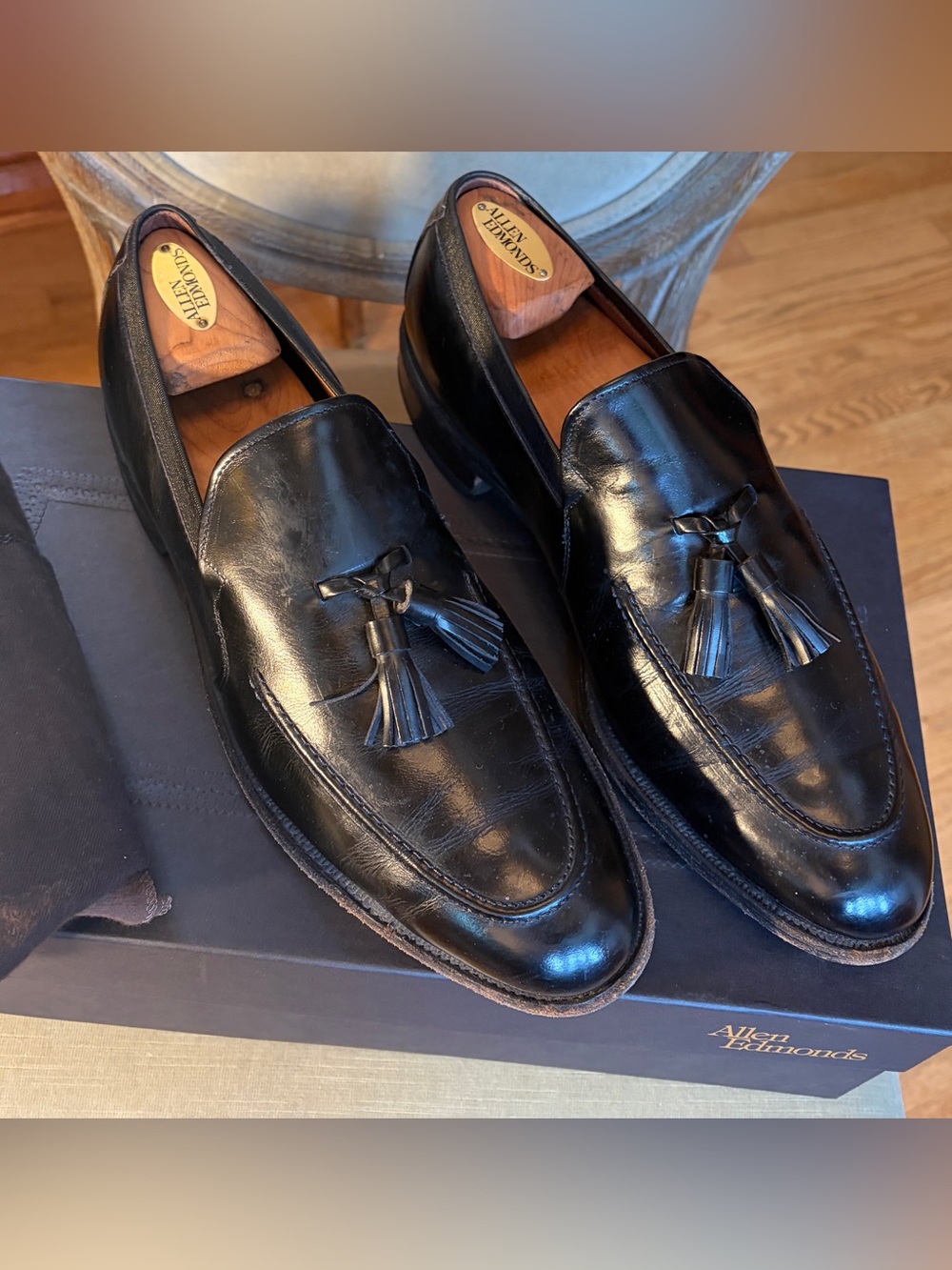 Allen Edmonds men's Ethan All Leather Tassel Loafers 10C Black WITH BOX